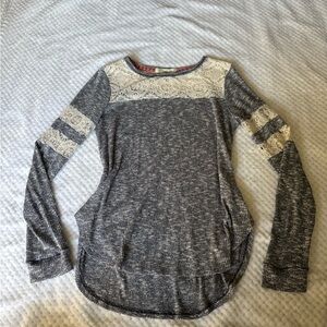 Rewind Charcoal and Cream Lace Long Sleeve Top